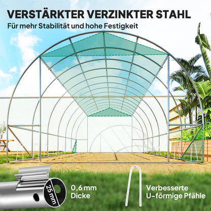 Greenhouse 300x600x200cm Foil Greenhouse Tomato House with Door, 12 Windows, Galvanized Steel Foil Tunnel, 170g/m² PE, Stable Plant Tunnel, Greenhouse incl. Ground Anchors & Ropes, Green