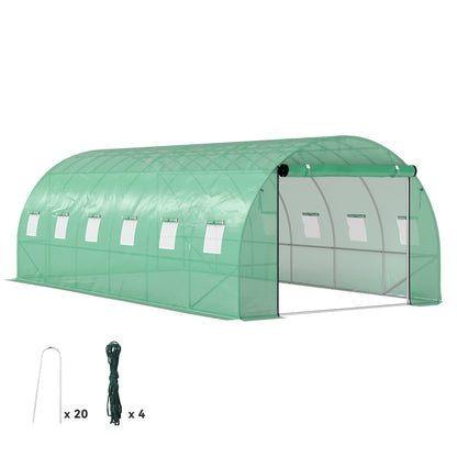 Greenhouse 300x600x200cm Foil Greenhouse Tomato House with Door, 12 Windows, Galvanized Steel Foil Tunnel, 170g/m² PE, Stable Plant Tunnel, Greenhouse incl. Ground Anchors & Ropes, Green
