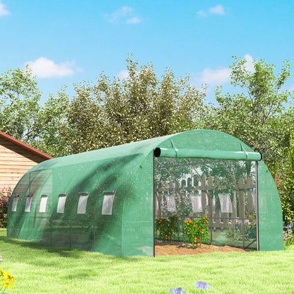 Greenhouse 300x600x200cm Foil Greenhouse Tomato House with Door, 12 Windows, Galvanized Steel Foil Tunnel, 170g/m² PE, Stable Plant Tunnel, Greenhouse incl. Ground Anchors & Ropes, Green