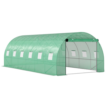 Greenhouse 300x600x200cm Foil Greenhouse Tomato House with Door, 12 Windows, Galvanized Steel Foil Tunnel, 170g/m² PE, Stable Plant Tunnel, Greenhouse incl. Ground Anchors & Ropes, Green