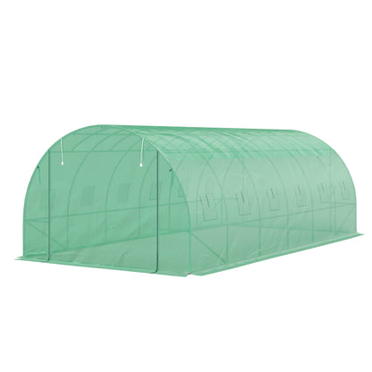 Greenhouse 300x600x200cm Foil Greenhouse Tomato House with Door, 12 Windows, Galvanized Steel Foil Tunnel, 170g/m² PE, Stable Plant Tunnel, Greenhouse incl. Ground Anchors & Ropes, Green