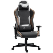 Ergonomic Gaming Chair with Armrests, Headrest, Adjustable Height, Reclining Office Gaming Armchair in Linen Effect Fabric with Rocking Function, Lumbar Support, Light Brown