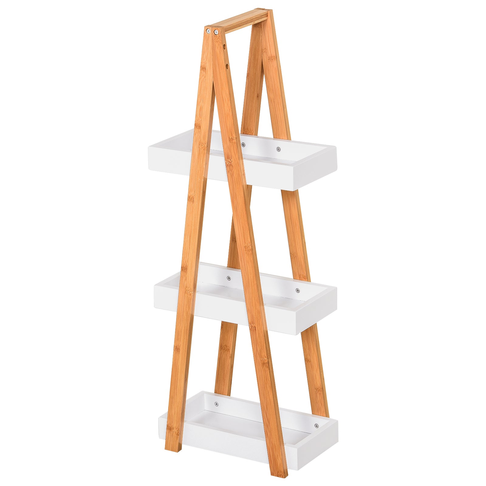 Bamboo Bathroom Shelf with 3 Shelves Storage Shelf Wooden A-Frame 30x18x81 cm Natural and White