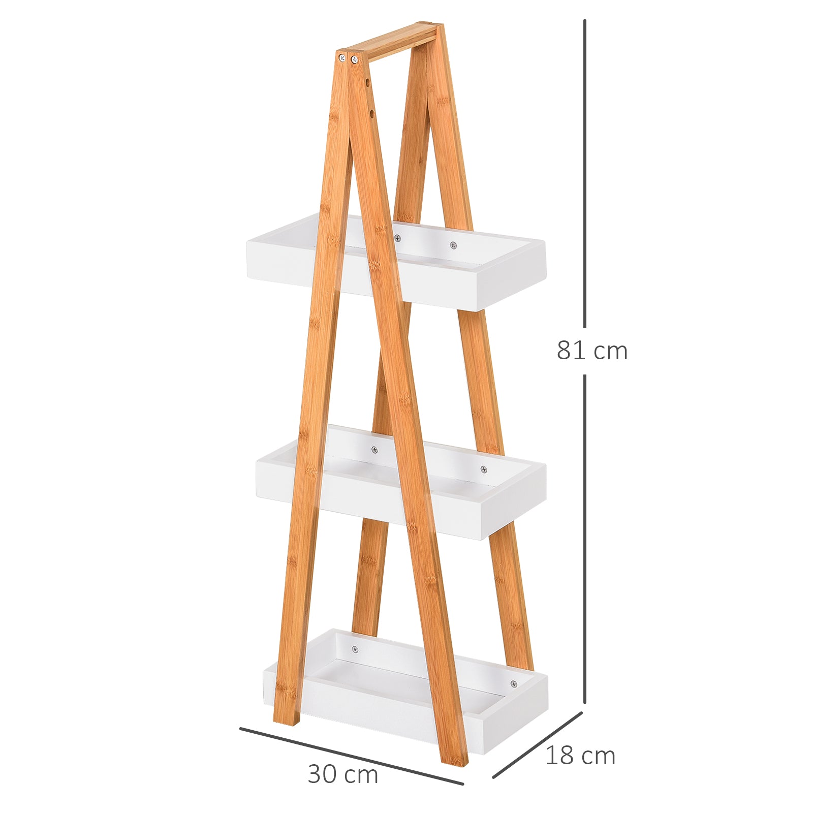Bamboo Bathroom Shelf with 3 Shelves Storage Shelf Wooden A-Frame 30x18x81 cm Natural and White