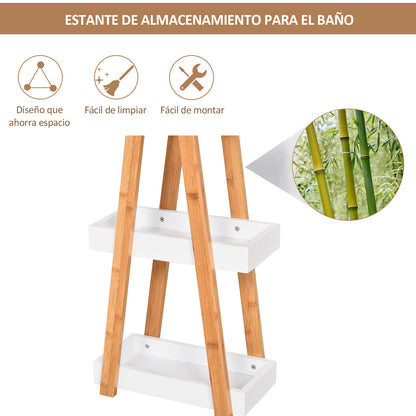 Bamboo Bathroom Shelf with 3 Shelves Storage Shelf Wooden A-Frame 30x18x81 cm Natural and White