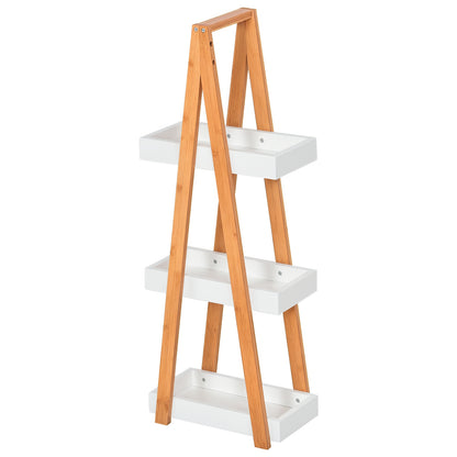 Bamboo Bathroom Shelf with 3 Shelves Storage Shelf Wooden A-Frame 30x18x81 cm Natural and White