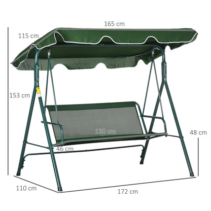 3-Seater Outdoor Garden Swing Chair with Adjustable Canopy and Steel Frame for Balcony, Terrace, Patio Load 240 kg 172x110x153 cm Green Stripe