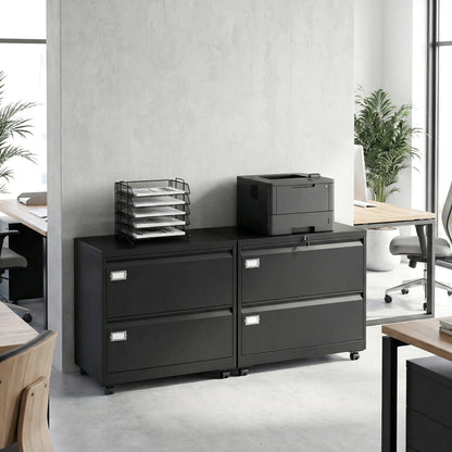 Mobile 2-Drawer Lockable Filing Cabinet with Adjustable Hanging Rails, Steel File Cabinet for Office & Home, Black, 35.4 x 15.7 x 30.5 in
