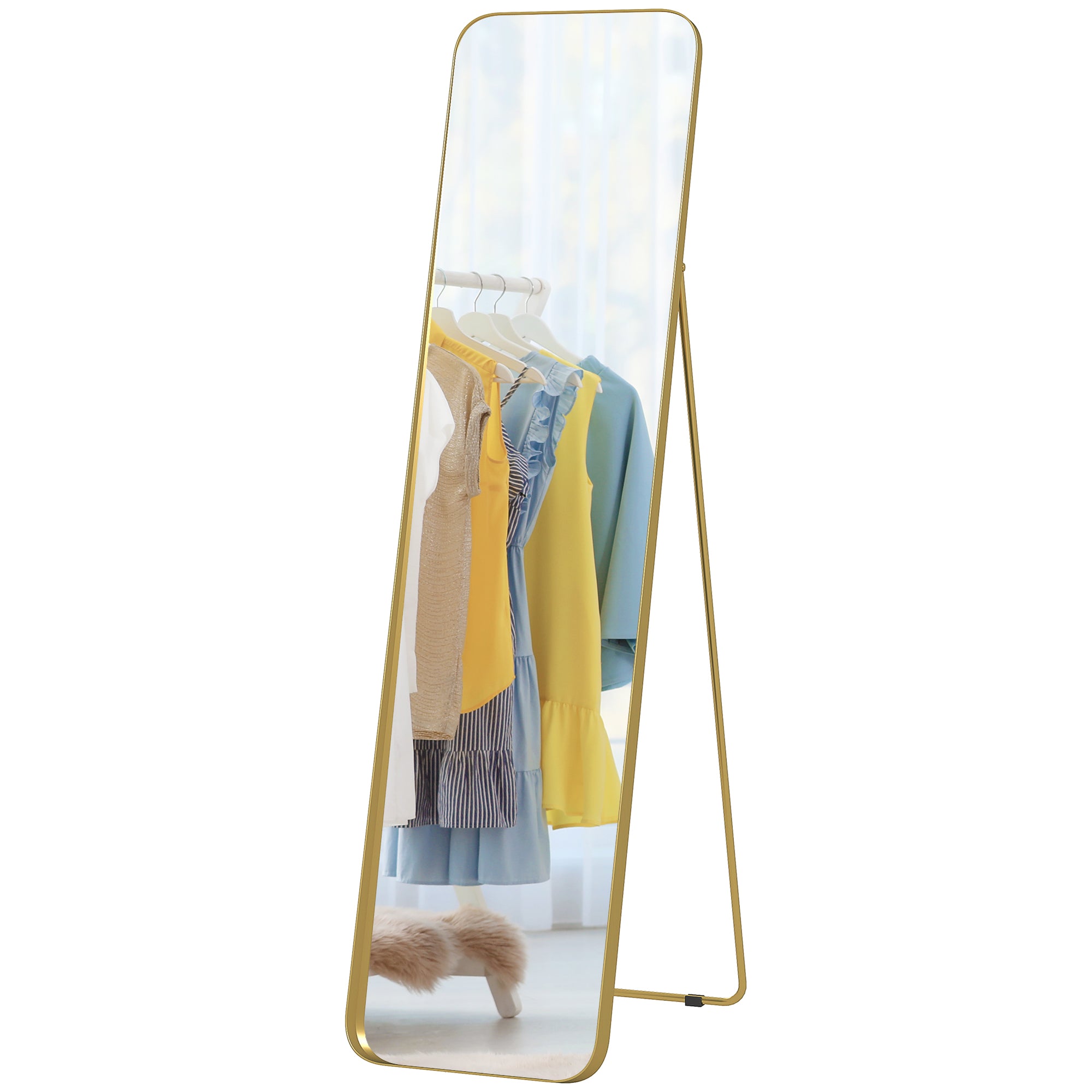 Full Body Mirror 160 x 40 cm Slimming Floor Mirror with Metal Frame and Shatterproof Glass, Stand Mirror for Standing, Leaning, Mirror for Living Room, Bedroom, Hallway, Gold