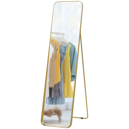 Full Body Mirror 160 x 40 cm Slimming Floor Mirror with Metal Frame and Shatterproof Glass, Stand Mirror for Standing, Leaning, Mirror for Living Room, Bedroom, Hallway, Gold