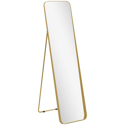 Full Body Mirror 160 x 40 cm Slimming Floor Mirror with Metal Frame and Shatterproof Glass, Stand Mirror for Standing, Leaning, Mirror for Living Room, Bedroom, Hallway, Gold