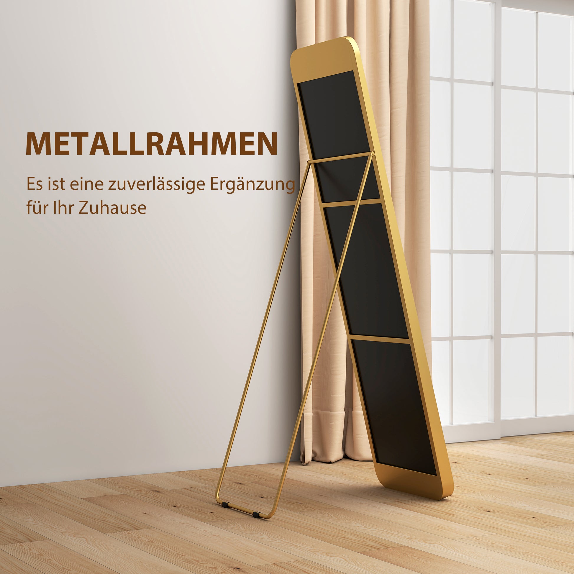 Full Body Mirror 160 x 40 cm Slimming Floor Mirror with Metal Frame and Shatterproof Glass, Stand Mirror for Standing, Leaning, Mirror for Living Room, Bedroom, Hallway, Gold