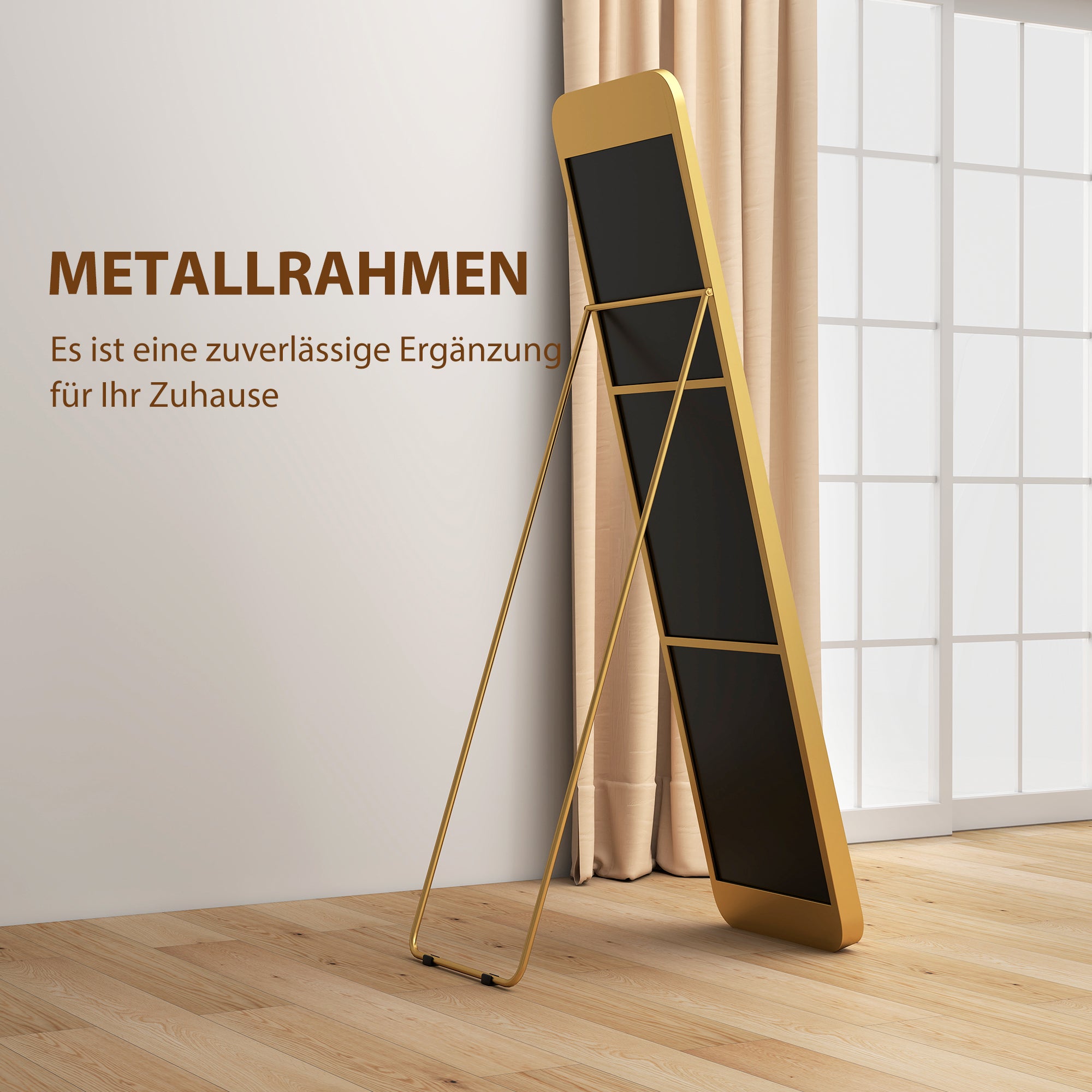Full Body Mirror 160 x 40 cm Slimming Floor Mirror with Metal Frame and Shatterproof Glass, Stand Mirror for Standing, Leaning, Mirror for Living Room, Bedroom, Hallway, Gold