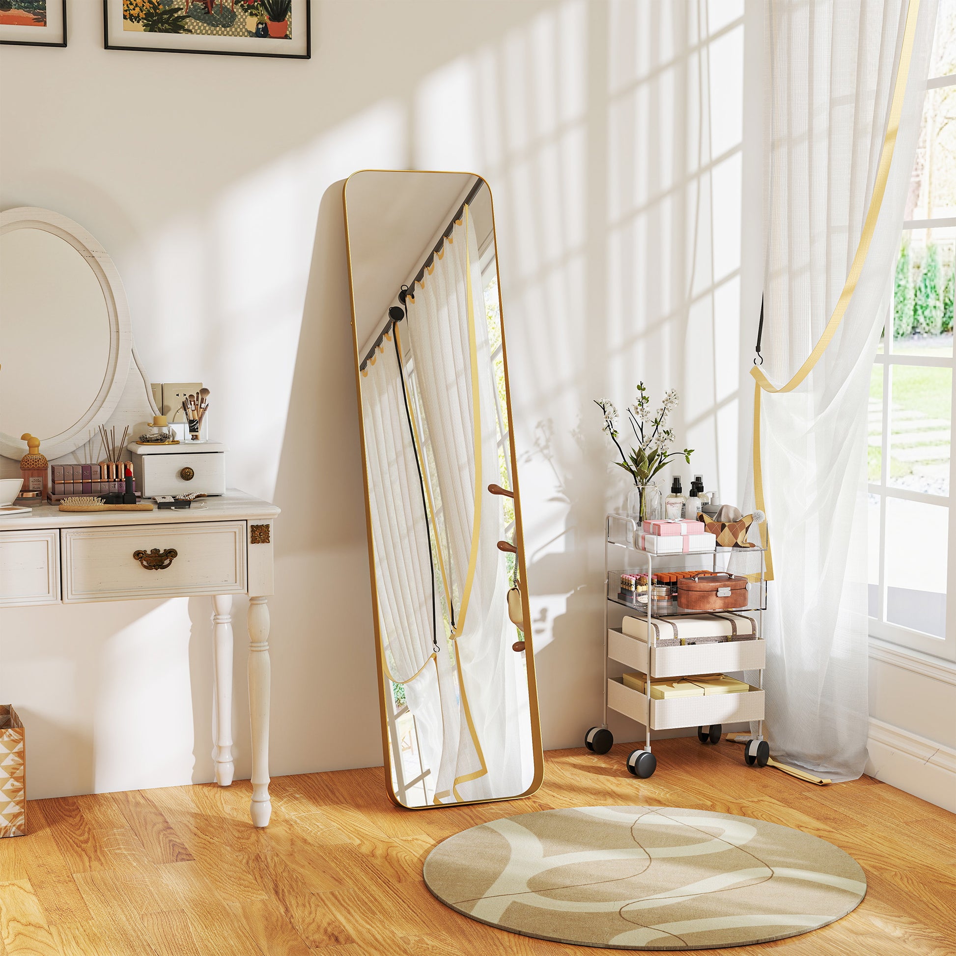 Full Body Mirror 160 x 40 cm Slimming Floor Mirror with Metal Frame and Shatterproof Glass, Stand Mirror for Standing, Leaning, Mirror for Living Room, Bedroom, Hallway, Gold