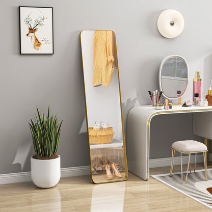 Full Body Mirror 160 x 40 cm Slimming Floor Mirror with Metal Frame and Shatterproof Glass, Stand Mirror for Standing, Leaning, Mirror for Living Room, Bedroom, Hallway, Gold