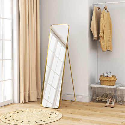 Full Body Mirror 160 x 40 cm Slimming Floor Mirror with Metal Frame and Shatterproof Glass, Stand Mirror for Standing, Leaning, Mirror for Living Room, Bedroom, Hallway, Gold
