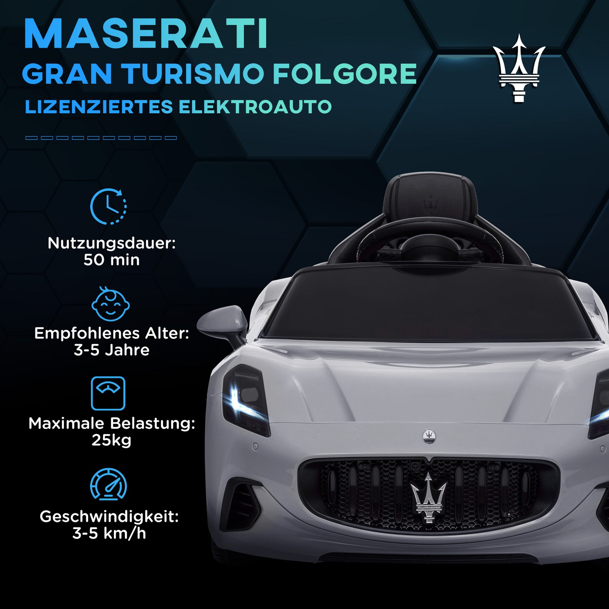 Kids Electric Car 12V Children's Car with 2.4 GHz Remote Control, 2 Motors, Kids Vehicle with Horn, LED, Music, Soft Start, Electric Vehicle with Training Wheel, for 3-5 Year Olds, Gray