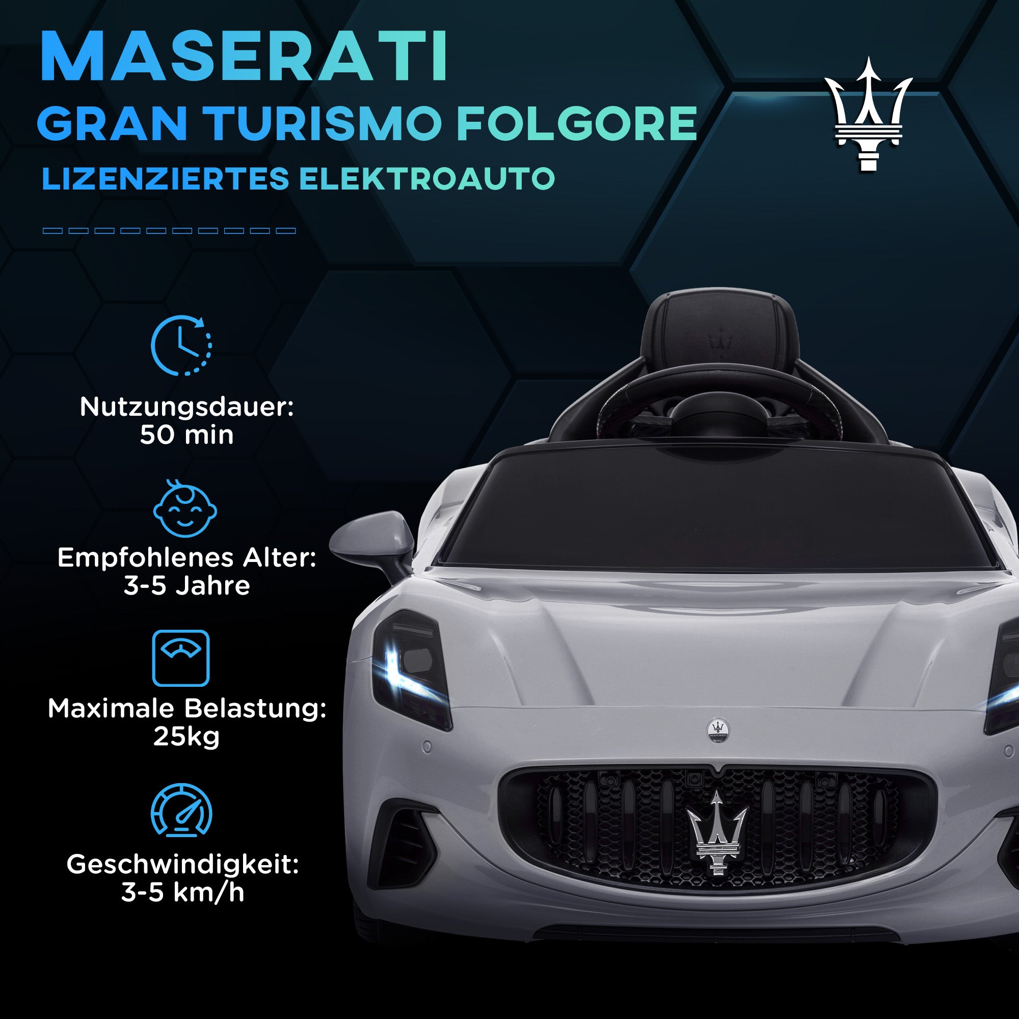 Kids Electric Car 12V Children's Car with 2.4 GHz Remote Control, 2 Motors, Kids Vehicle with Horn, LED, Music, Soft Start, Electric Vehicle with Training Wheel, for 3-5 Year Olds, Gray