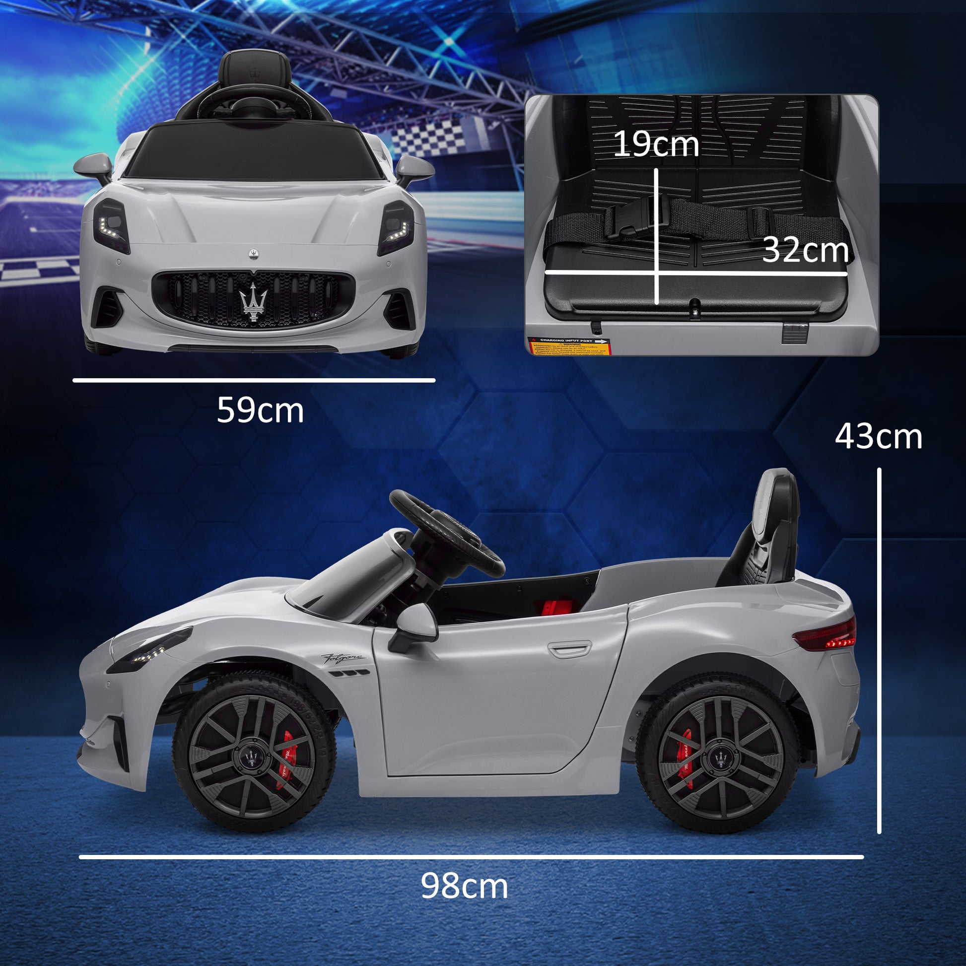 Kids Electric Car 12V Children's Car with 2.4 GHz Remote Control, 2 Motors, Kids Vehicle with Horn, LED, Music, Soft Start, Electric Vehicle with Training Wheel, for 3-5 Year Olds, Gray