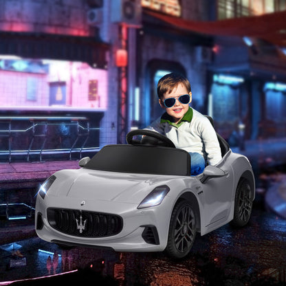Kids Electric Car 12V Children's Car with 2.4 GHz Remote Control, 2 Motors, Kids Vehicle with Horn, LED, Music, Soft Start, Electric Vehicle with Training Wheel, for 3-5 Year Olds, Gray