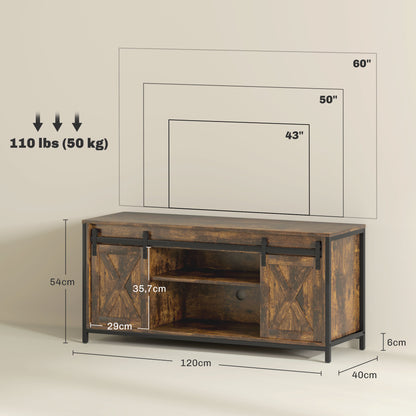 TV Cabinet TV Stand with 2 Sliding Doors 120 cm long TV Lowboard with integrated cable management for TVs up to 60 inches TV shelf for living room Brown 120 x 40 x 54 cm