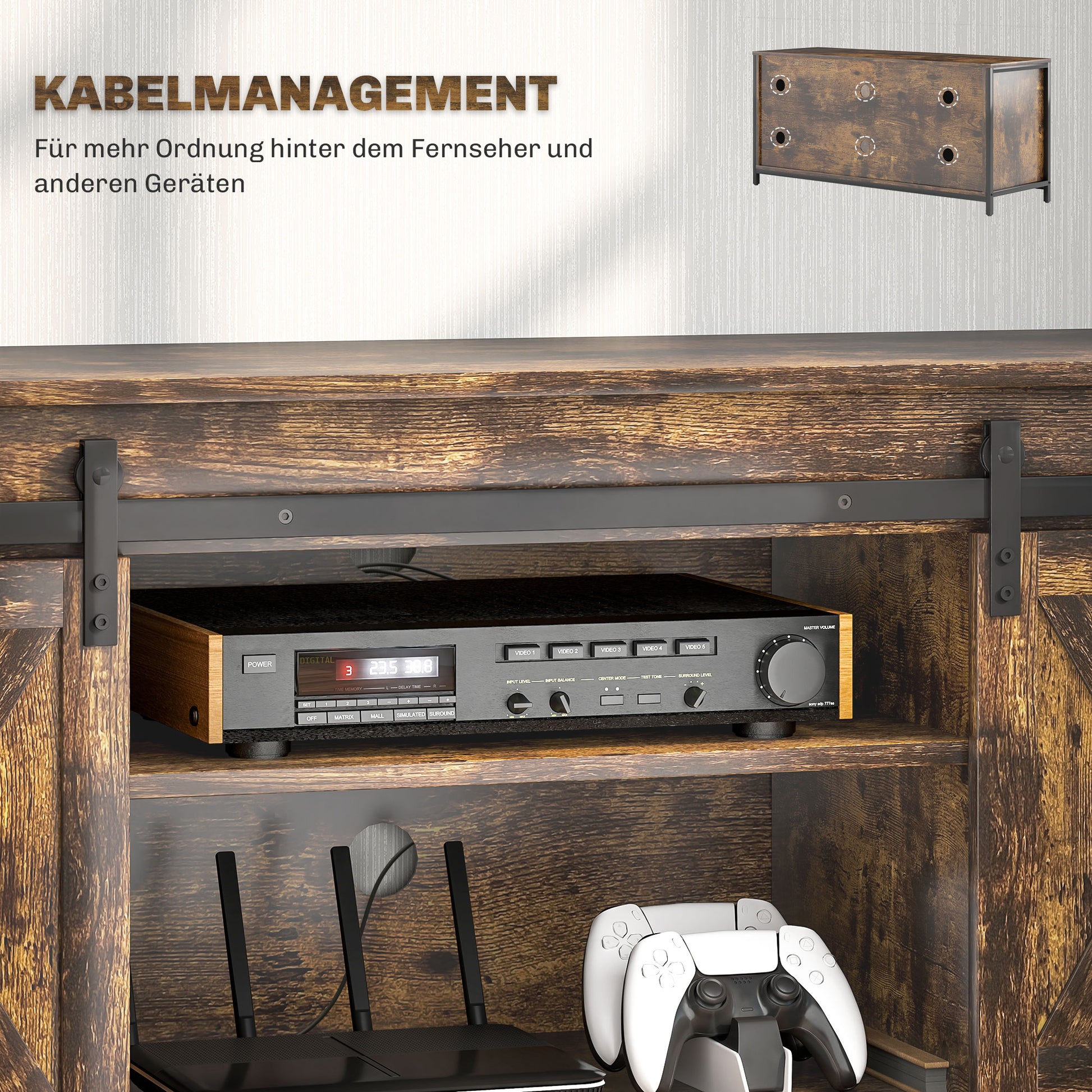 TV Cabinet TV Stand with 2 Sliding Doors 120 cm long TV Lowboard with integrated cable management for TVs up to 60 inches TV shelf for living room Brown 120 x 40 x 54 cm