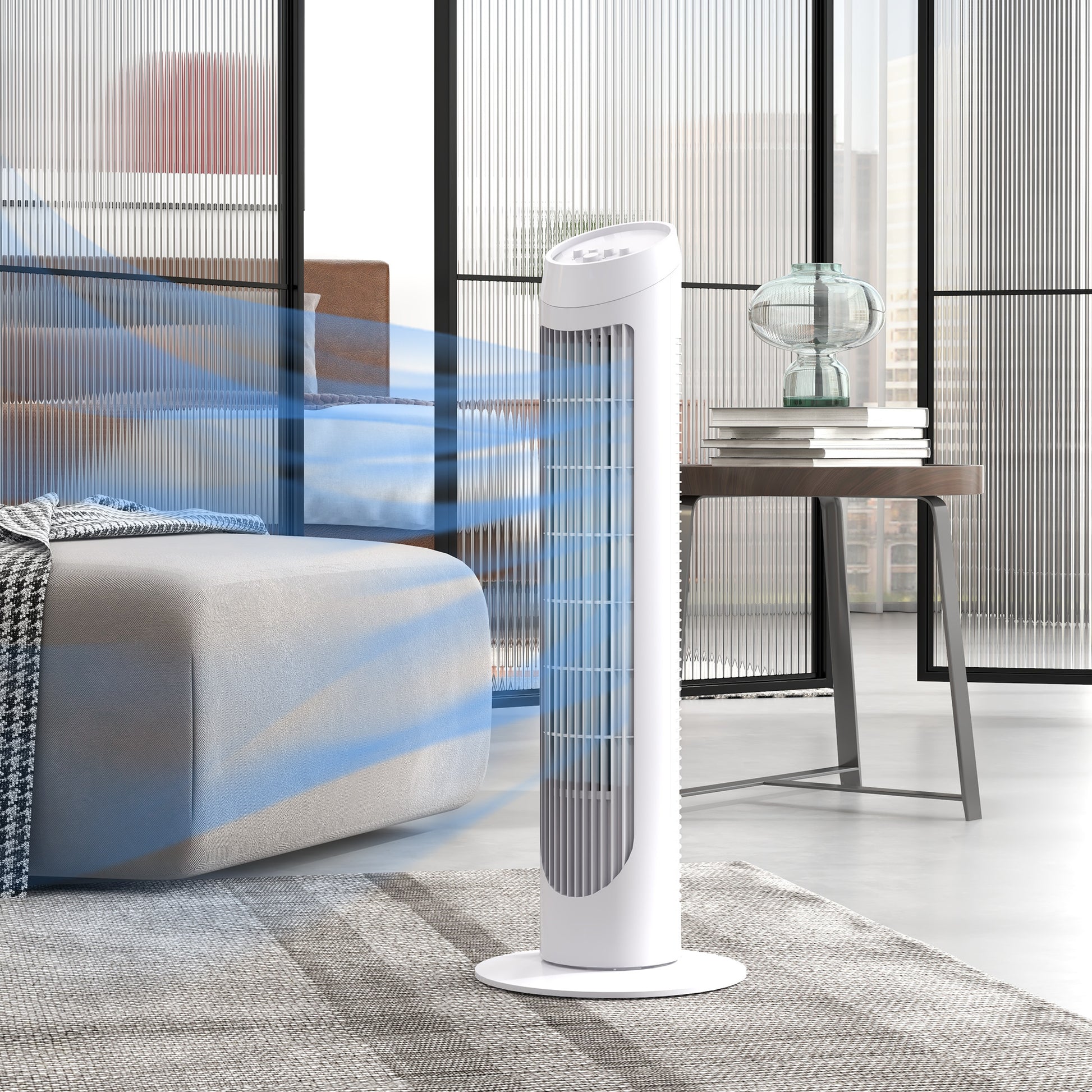 45W Tower Fan Quiet Vertical Fan with 3 Speeds 70° Oscillation for Living Room Bedroom Office Ø27x75 cm White