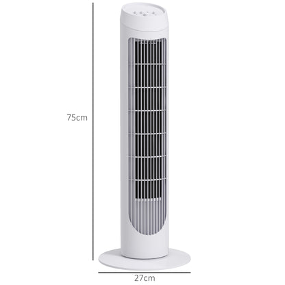 45W Tower Fan Quiet Vertical Fan with 3 Speeds 70° Oscillation for Living Room Bedroom Office Ø27x75 cm White