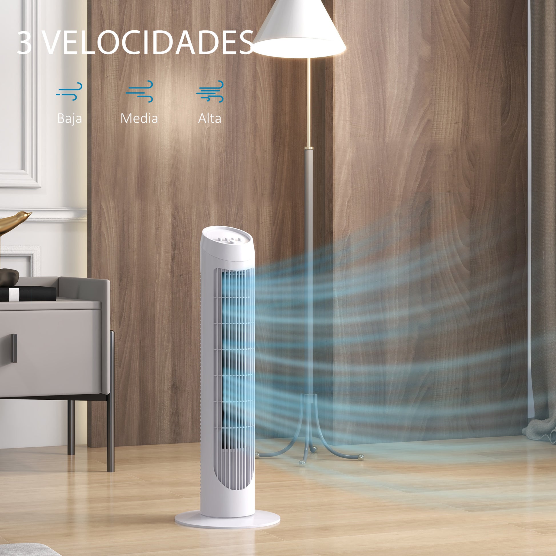 45W Tower Fan Quiet Vertical Fan with 3 Speeds 70° Oscillation for Living Room Bedroom Office Ø27x75 cm White