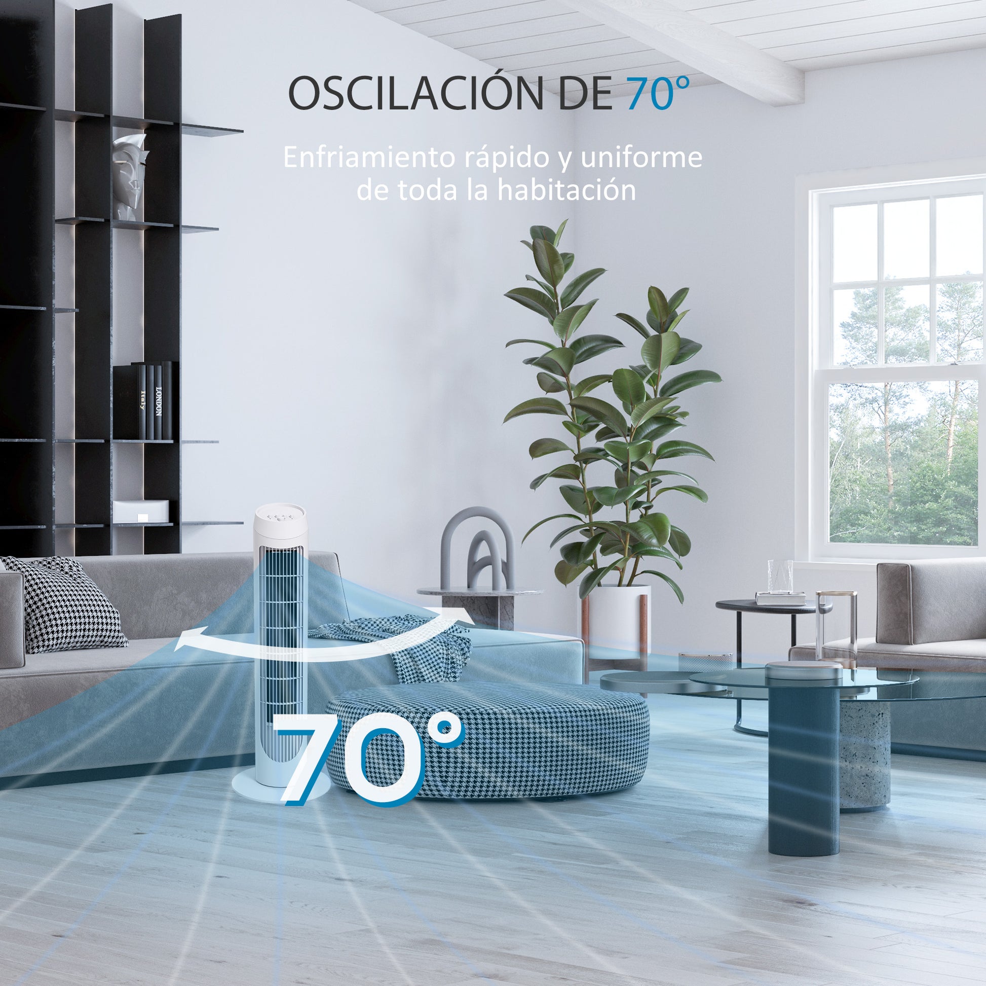 45W Tower Fan Quiet Vertical Fan with 3 Speeds 70° Oscillation for Living Room Bedroom Office Ø27x75 cm White