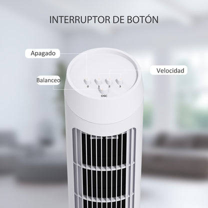 45W Tower Fan Quiet Vertical Fan with 3 Speeds 70° Oscillation for Living Room Bedroom Office Ø27x75 cm White