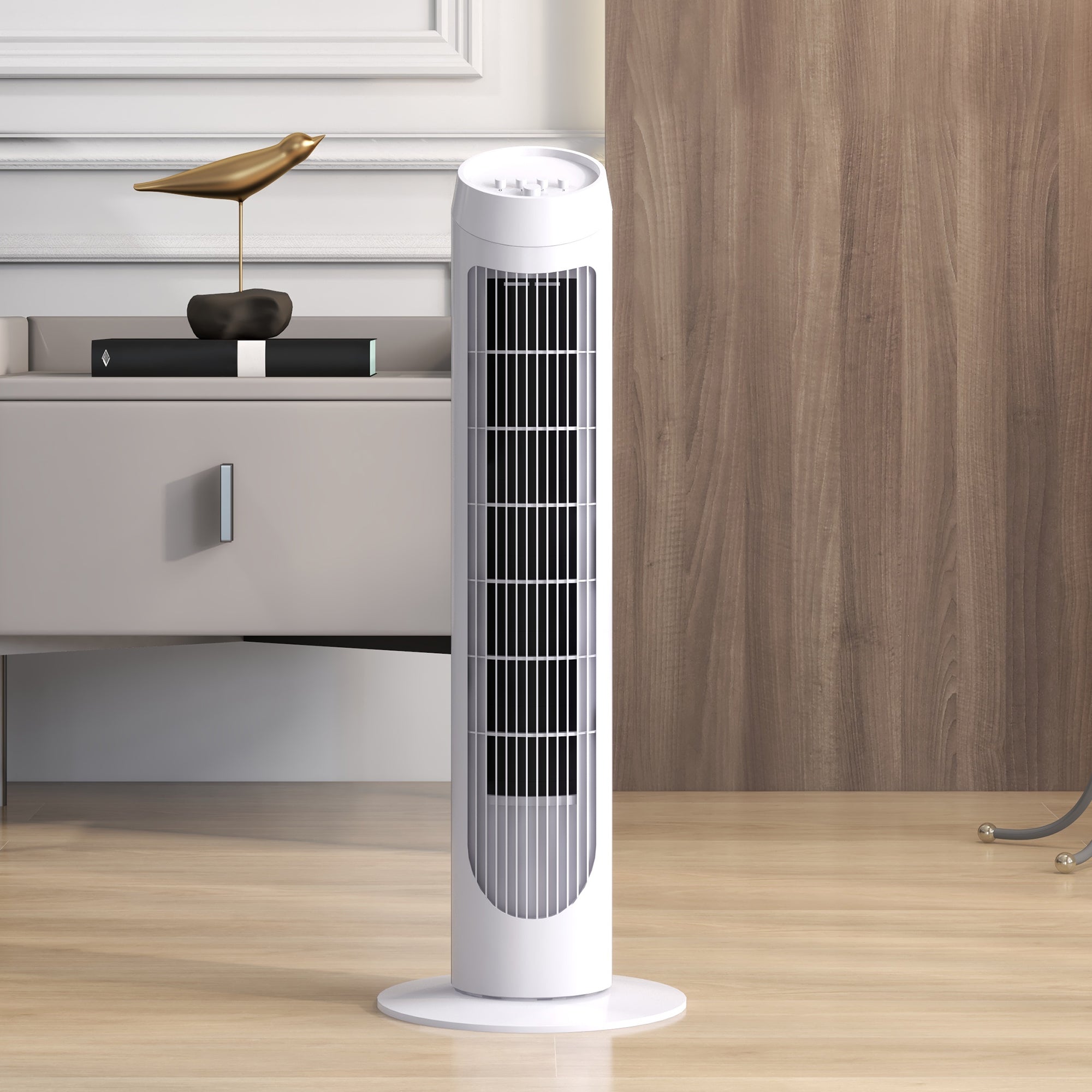 45W Tower Fan Quiet Vertical Fan with 3 Speeds 70° Oscillation for Living Room Bedroom Office Ø27x75 cm White