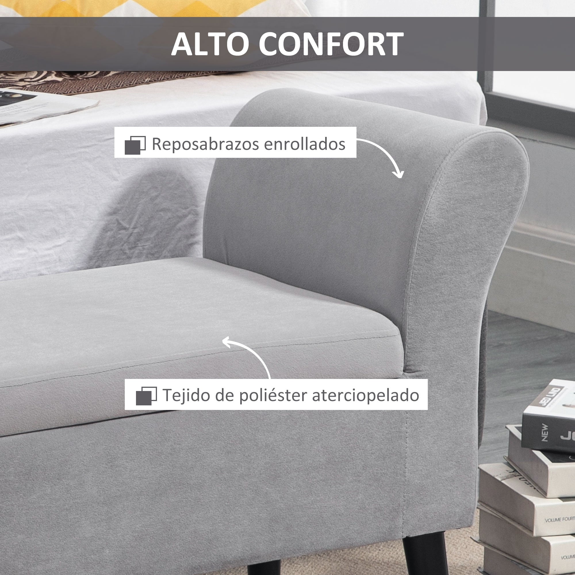 Storage Bench for Bedroom Upholstered Bench with Flip Top Armrests and Wooden Legs for Living Room 111.5x41x65 cm Light Gray