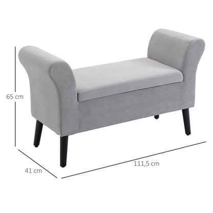 Storage Bench for Bedroom Upholstered Bench with Flip Top Armrests and Wooden Legs for Living Room 111.5x41x65 cm Light Gray