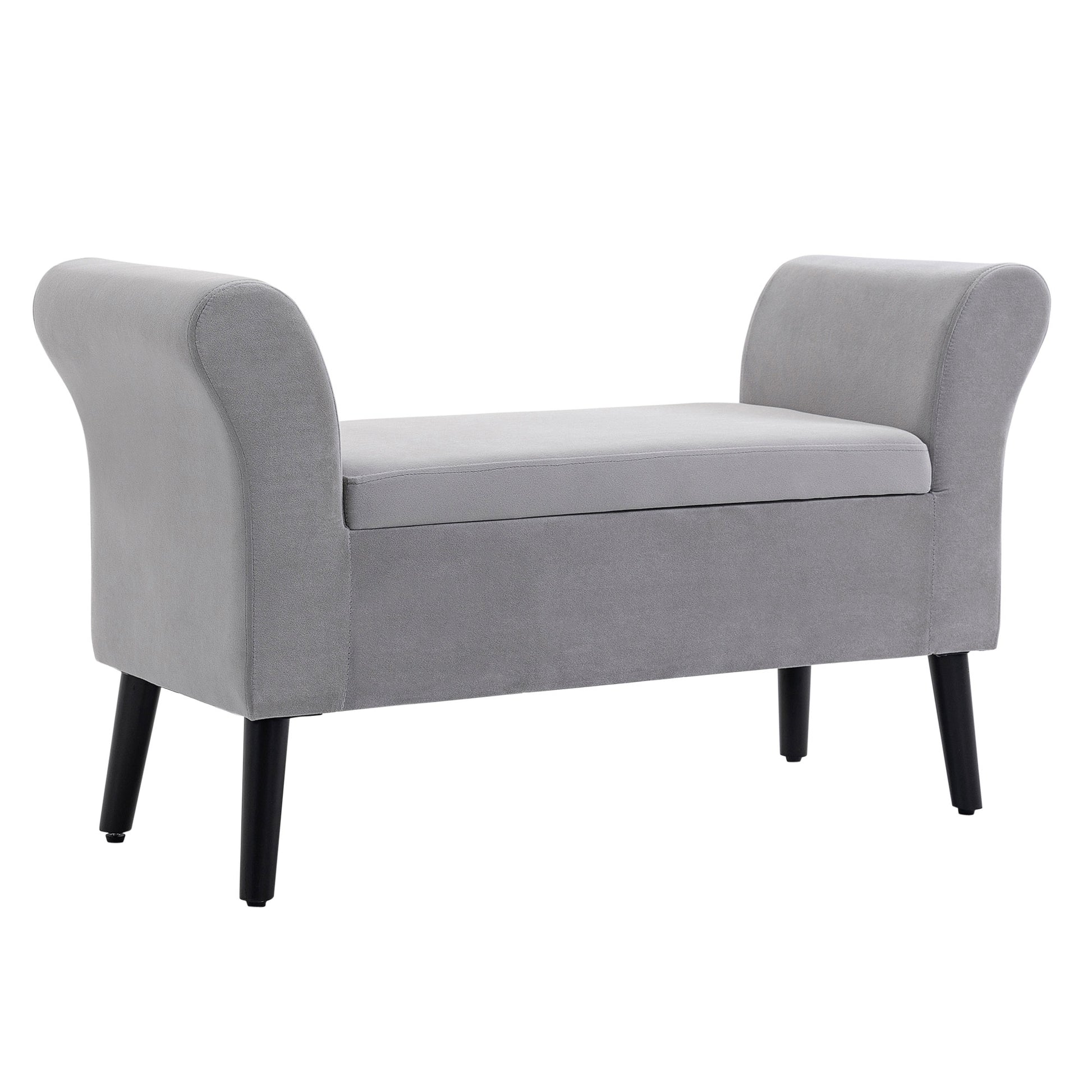 Storage Bench for Bedroom Upholstered Bench with Flip Top Armrests and Wooden Legs for Living Room 111.5x41x65 cm Light Gray