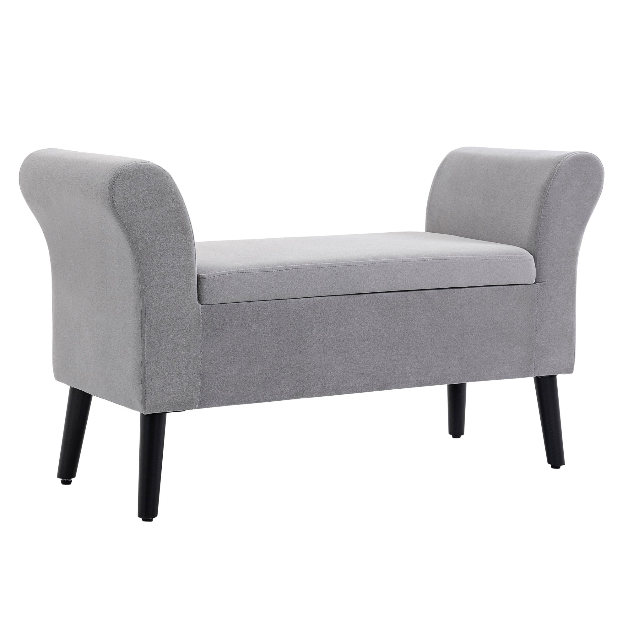 Storage Bench for Bedroom Upholstered Bench with Flip Top Armrests and Wooden Legs for Living Room 111.5x41x65 cm Light Gray