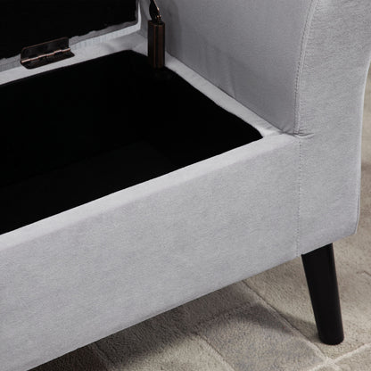 Storage Bench for Bedroom Upholstered Bench with Flip Top Armrests and Wooden Legs for Living Room 111.5x41x65 cm Light Gray