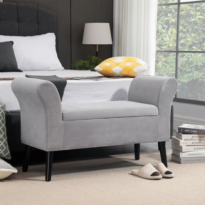 Storage Bench for Bedroom Upholstered Bench with Flip Top Armrests and Wooden Legs for Living Room 111.5x41x65 cm Light Gray