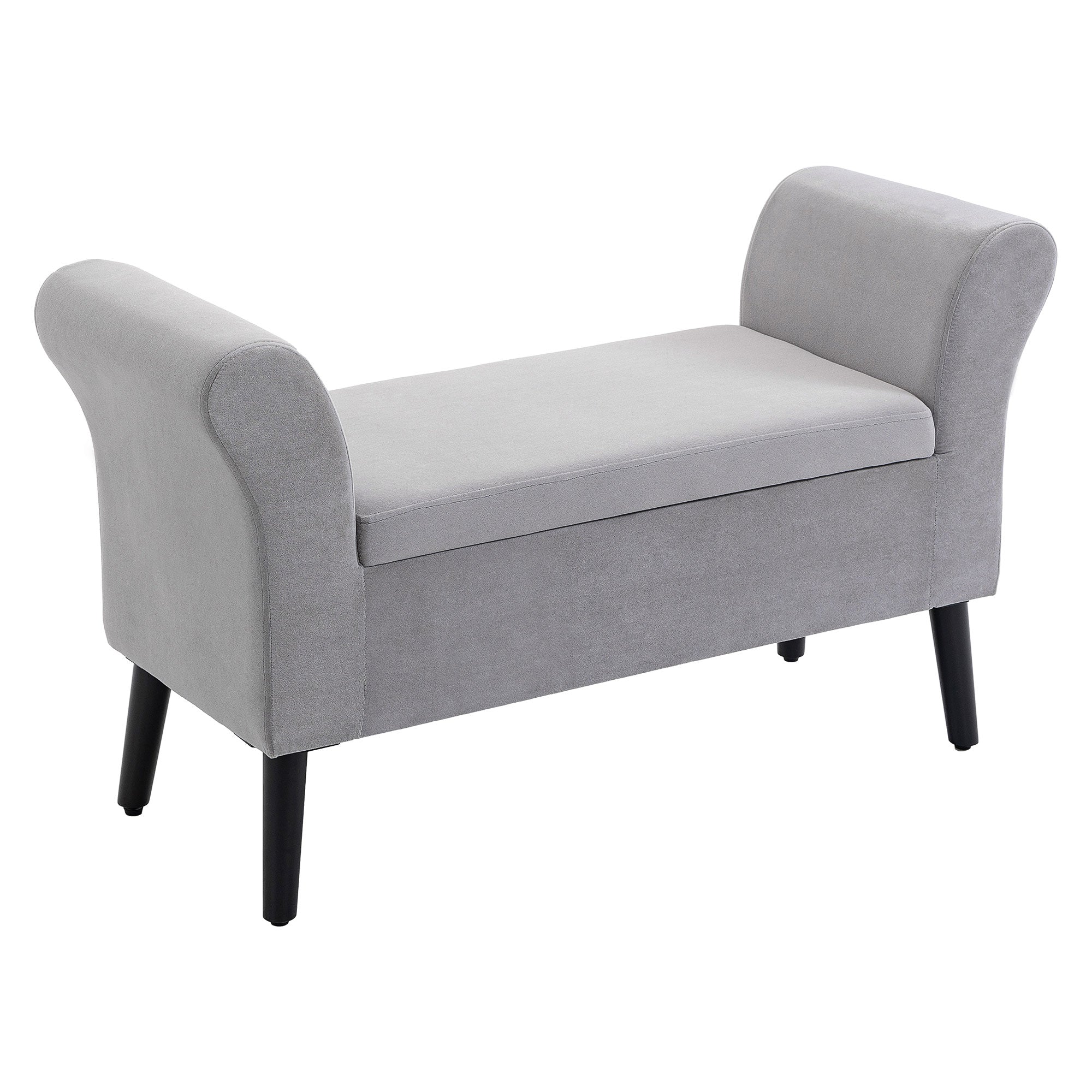 Storage Bench for Bedroom Upholstered Bench with Flip Top Armrests and Wooden Legs for Living Room 111.5x41x65 cm Light Gray