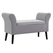 Storage Bench for Bedroom Upholstered Bench with Flip Top Armrests and Wooden Legs for Living Room 111.5x41x65 cm Light Gray