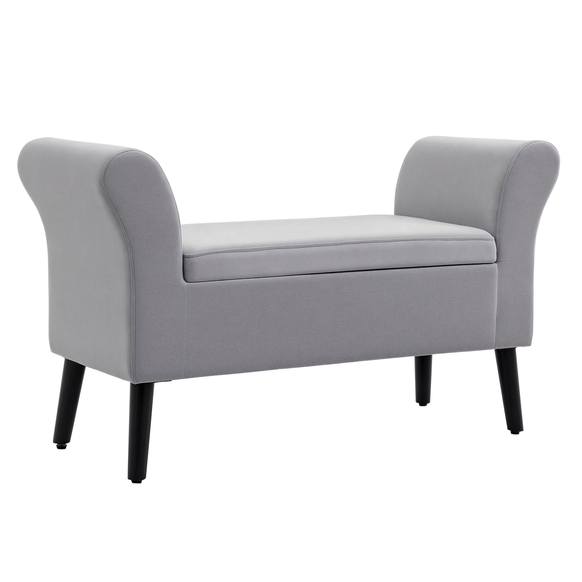 Storage Bench for Bedroom Upholstered Bench with Flip Top Armrests and Wooden Legs for Living Room 111.5x41x65 cm Light Gray