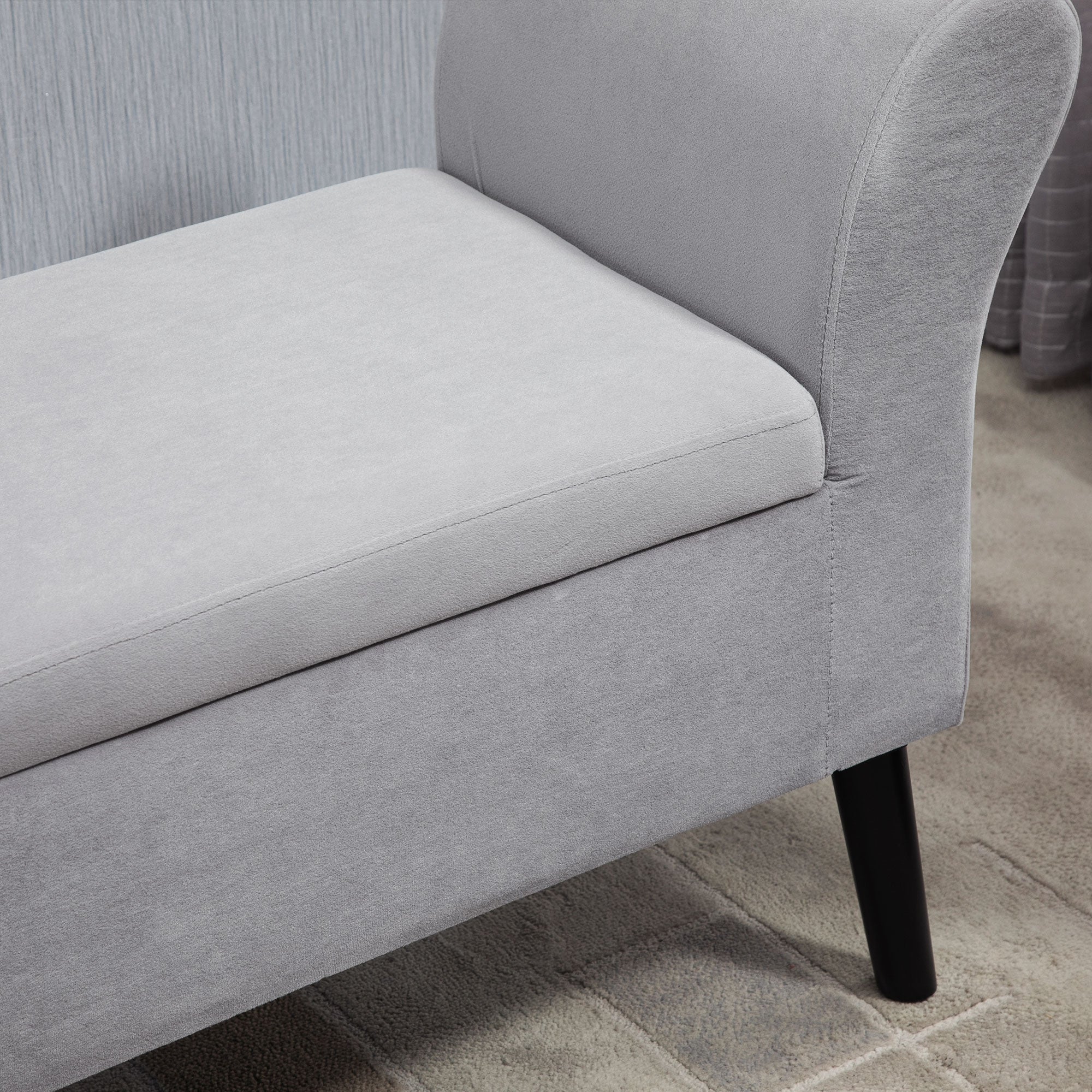 Storage Bench for Bedroom Upholstered Bench with Flip Top Armrests and Wooden Legs for Living Room 111.5x41x65 cm Light Gray