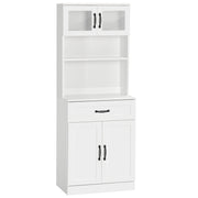 Kitchen Pantry Cabinet Buffet with 4 Doors Drawer and Adjustable Shelves for Dining Room Modern Style 60x38x161 cm White