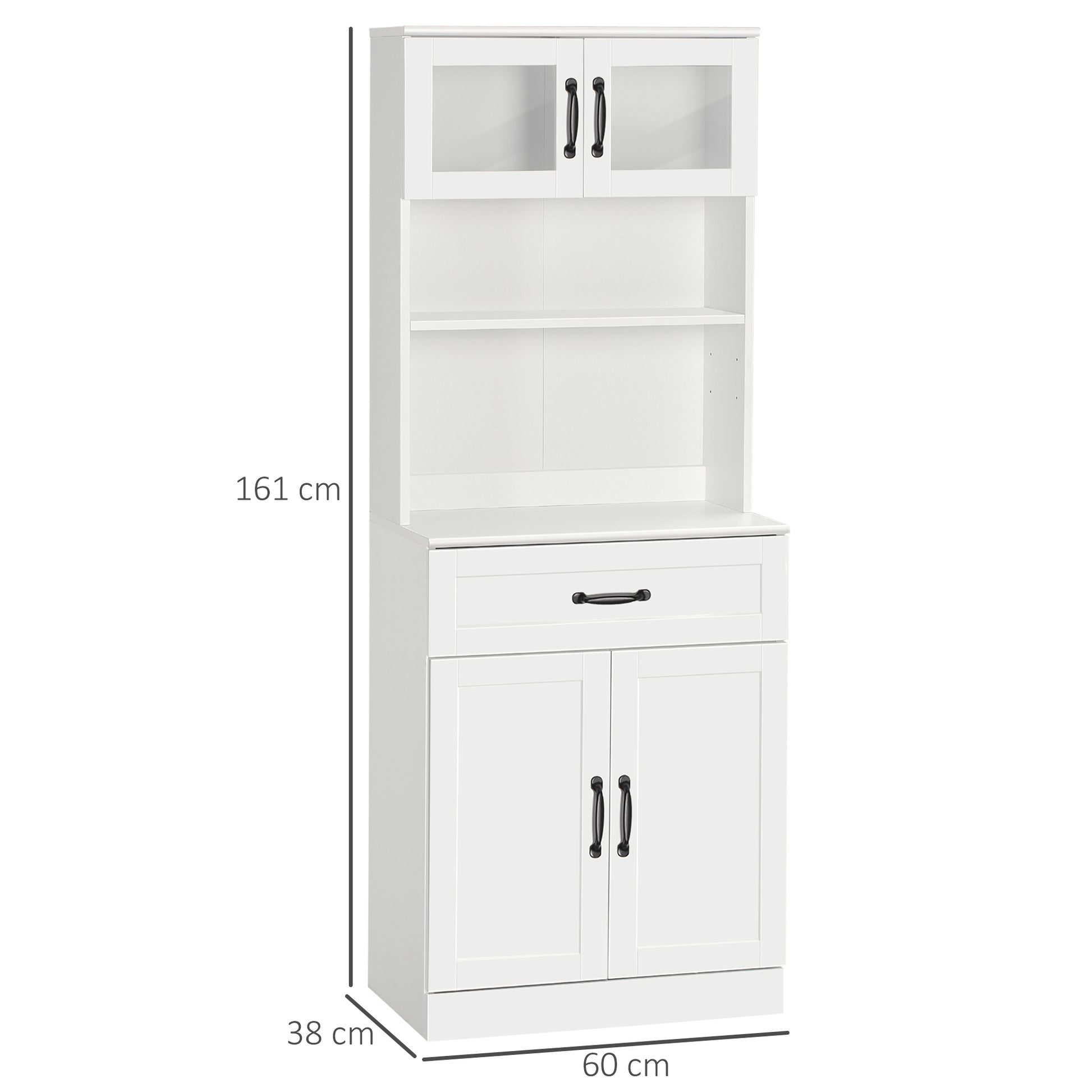 Kitchen Pantry Cabinet Buffet with 4 Doors Drawer and Adjustable Shelves for Dining Room Modern Style 60x38x161 cm White