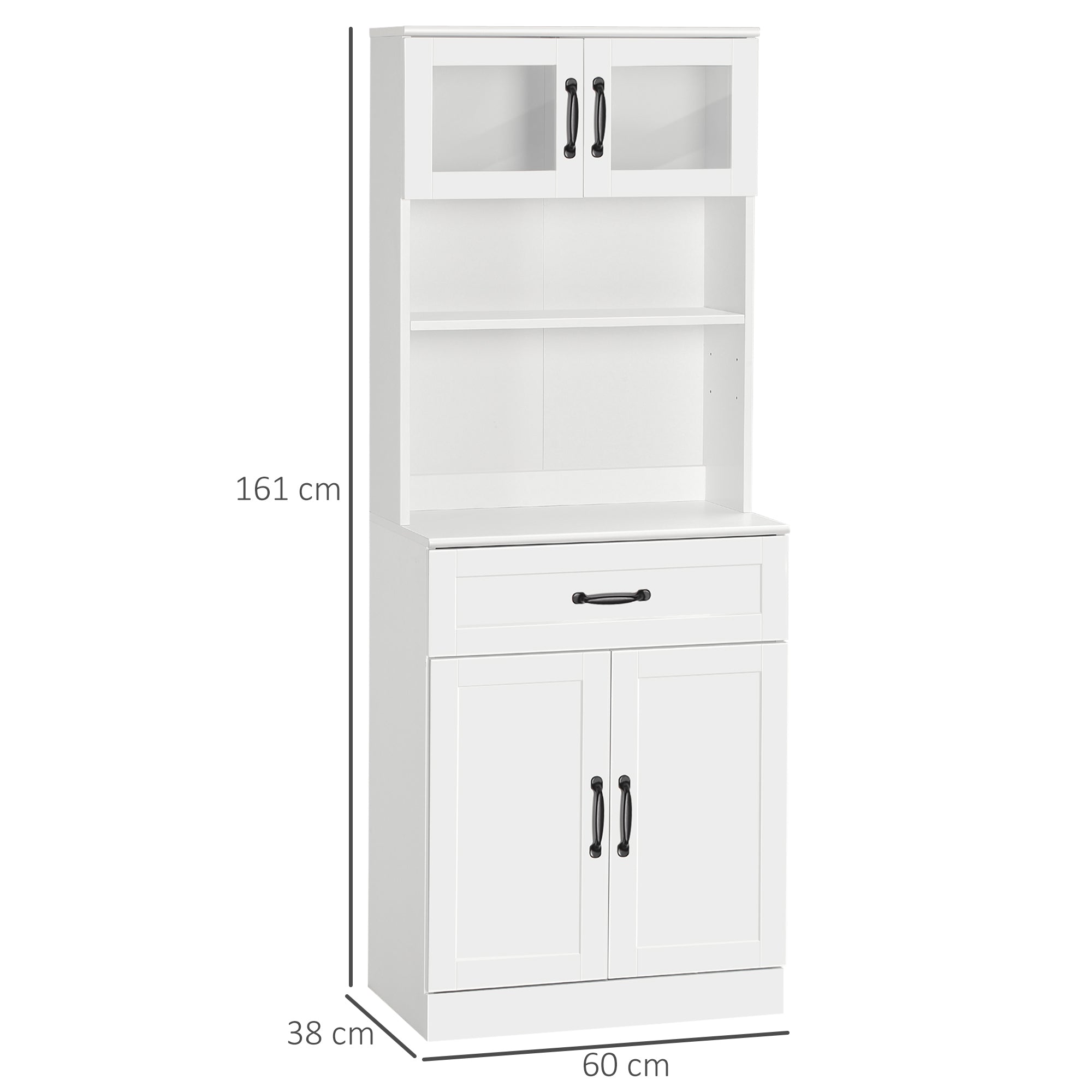 Kitchen Pantry Cabinet Buffet with 4 Doors Drawer and Adjustable Shelves for Dining Room Modern Style 60x38x161 cm White