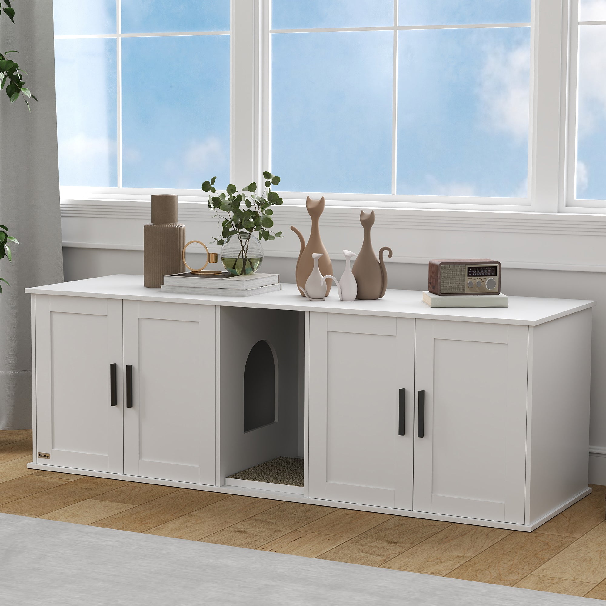 Cat Litter Box Cabinet Cat House with Door Partition Cat Toilet Cat Cabinet for Large Cats Side Table Cat Cave 145 x 49 x 51 cm White