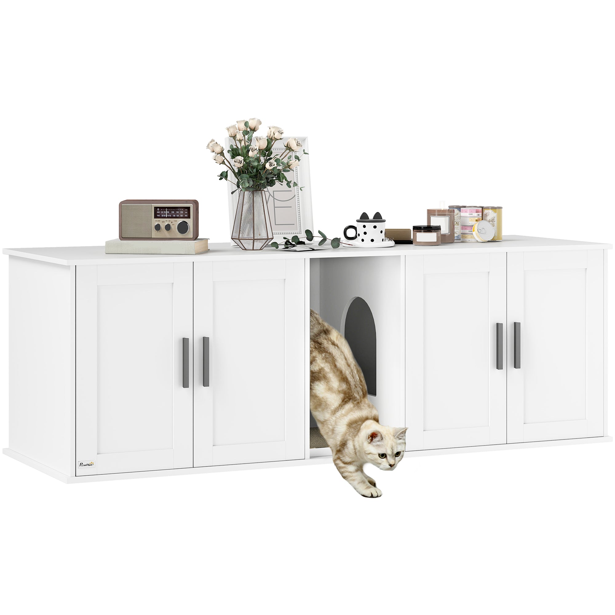 Cat Litter Box Cabinet Cat House with Door Partition Cat Toilet Cat Cabinet for Large Cats Side Table Cat Cave 145 x 49 x 51 cm White