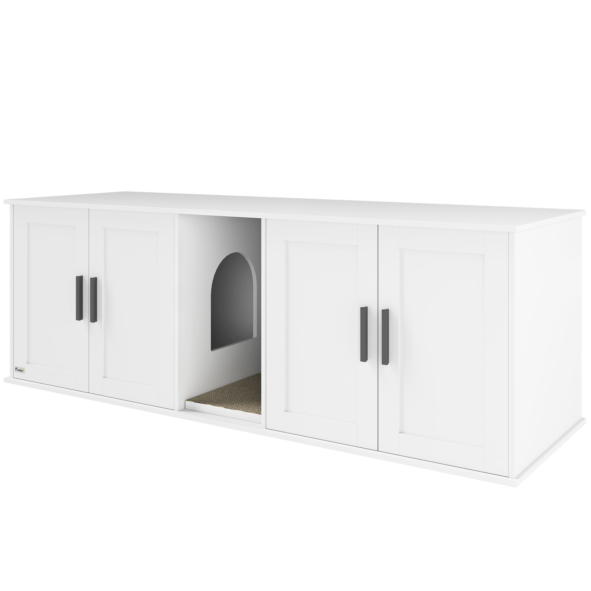 Cat Litter Box Cabinet Cat House with Door Partition Cat Toilet Cat Cabinet for Large Cats Side Table Cat Cave 145 x 49 x 51 cm White