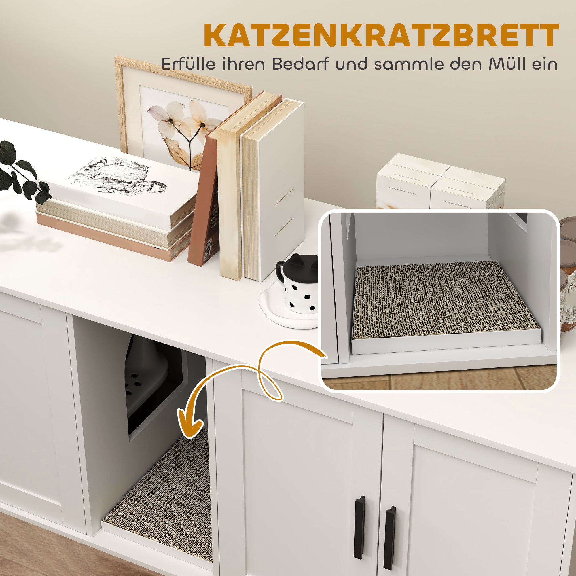 Cat Litter Box Cabinet Cat House with Door Partition Cat Toilet Cat Cabinet for Large Cats Side Table Cat Cave 145 x 49 x 51 cm White