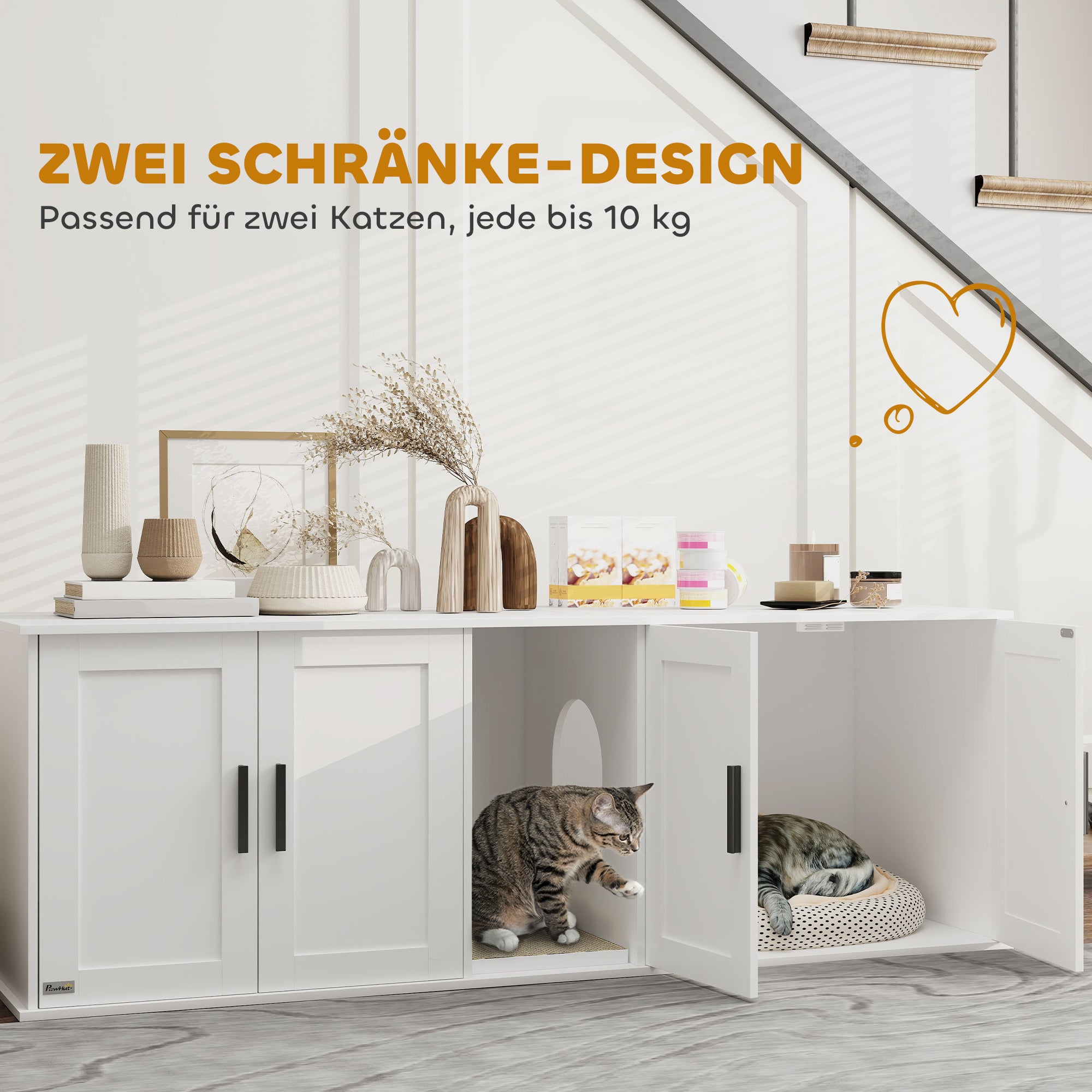 Cat Litter Box Cabinet Cat House with Door Partition Cat Toilet Cat Cabinet for Large Cats Side Table Cat Cave 145 x 49 x 51 cm White